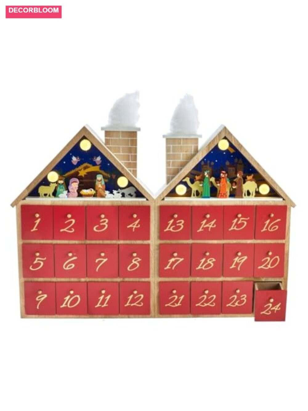 Wooden LED Nativity Advent Calendar Battery-Operated Christmas Countdown Decor